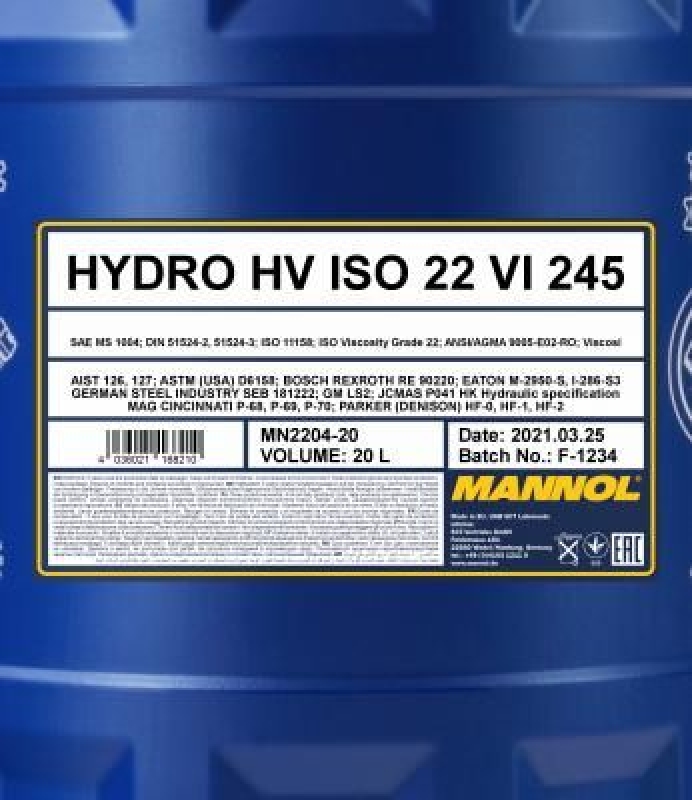 20L Mannol Hydro HV ISO 22 VI 245 Hydrauliköl