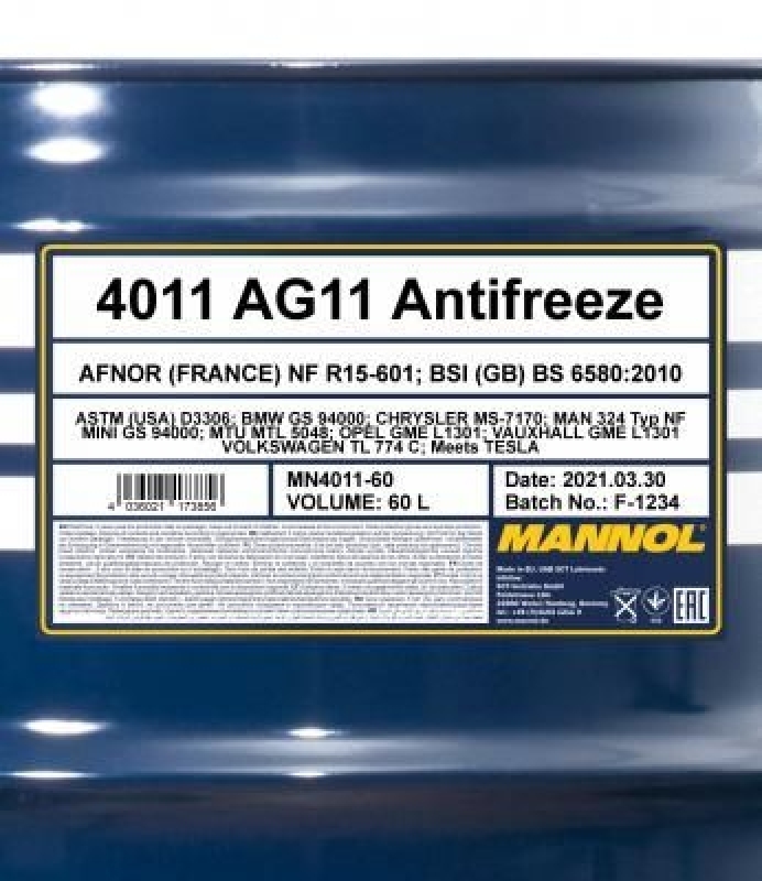 60L Mannol Kühlerfrostschutz Longterm Antifreeze AG11 -40°C