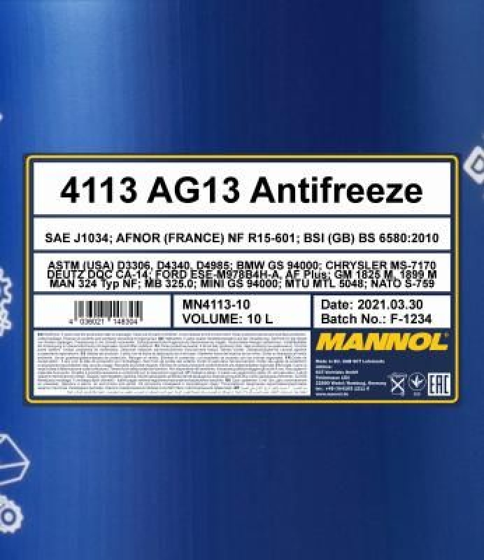 10L MANNOL Antifreeze AG13 Frostschutz Konzentrat Kühlerfrostschutz