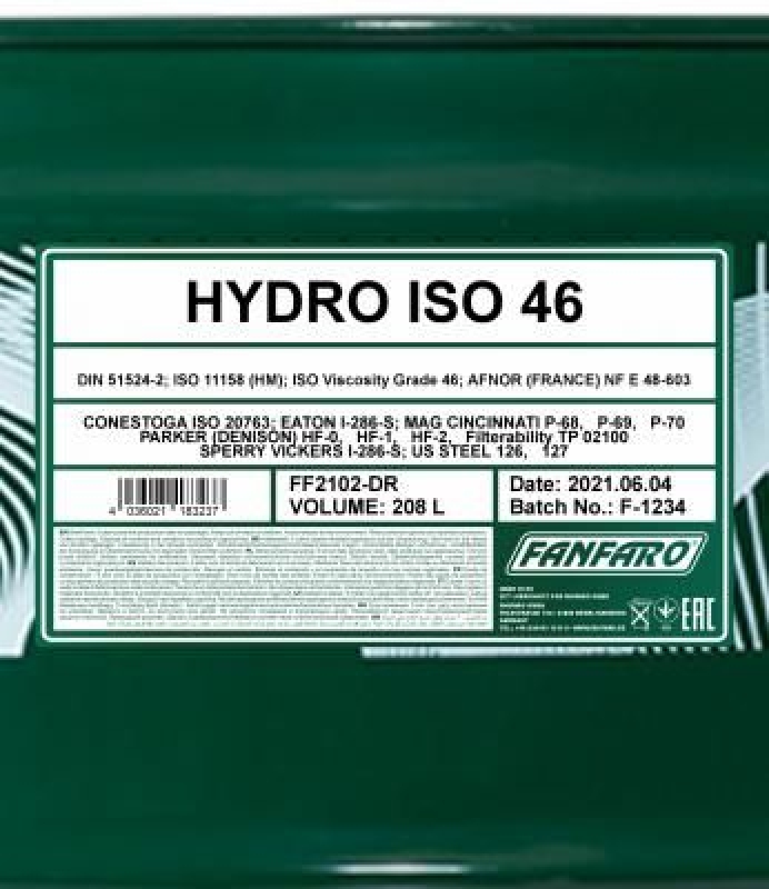 208L Fanfaro Hydrauliköl Hydro ISO 46