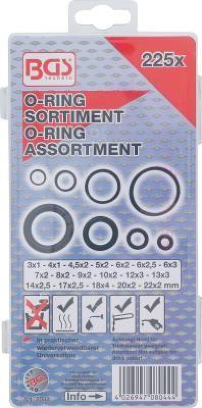 O-Ring-Sortiment | Ø 3 - 22 mm | 225-tlg.